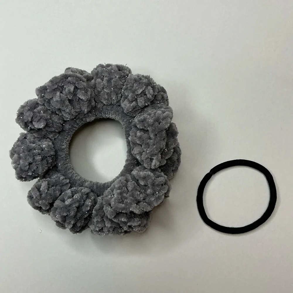 Crochet Scrunchie Oversized Hair Tie Set of 2 Plush Sparkle Velvet Handmade